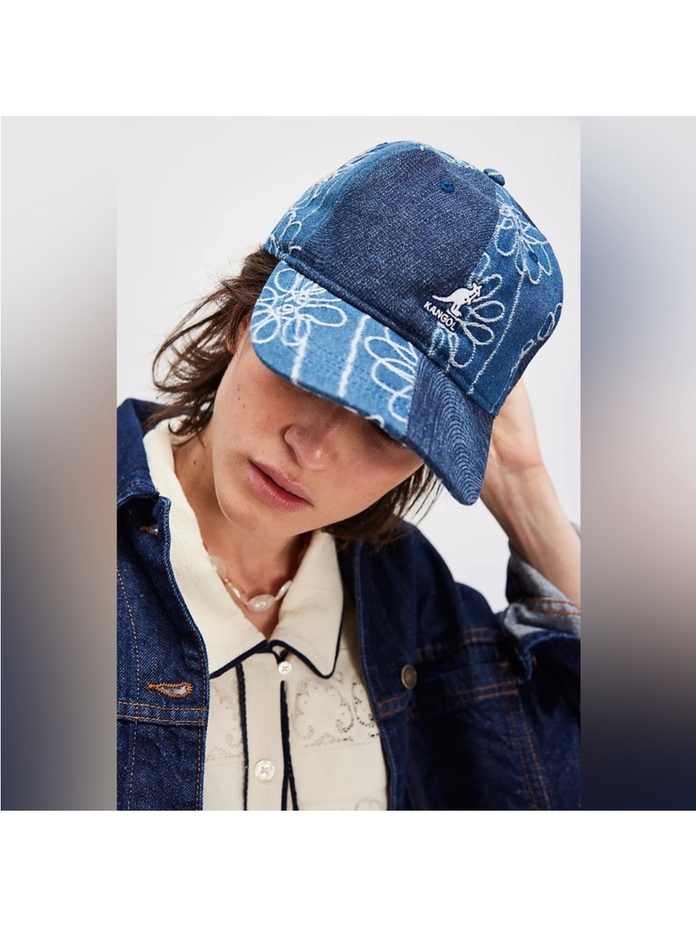 FREE PEOPLE X KANGOL: Mashup Embroidered Denim Baseball Cap|NWOT